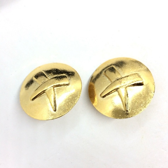 3/$30 VINTAGE GOLD TONE X CROSS ROUND CIRCLE CLIP EARRINGS DEADSTOCK OLD STOCK - Picture 7 of 17